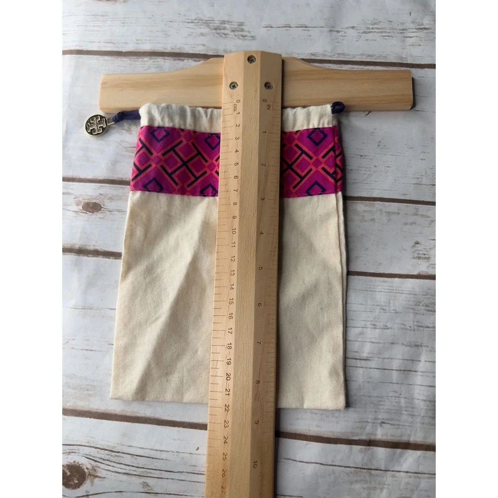 Tory Burch Dust Bag Cream Pink Purple Geometric Logo Drawstring Pouch 9x6.5